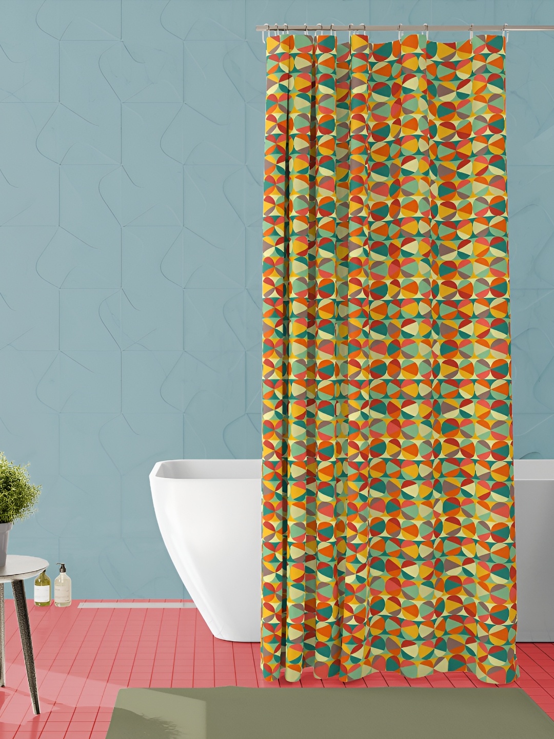 

ArtzFolio Yellow-Orange & Blue Printed Waterproof Shower Curtains
