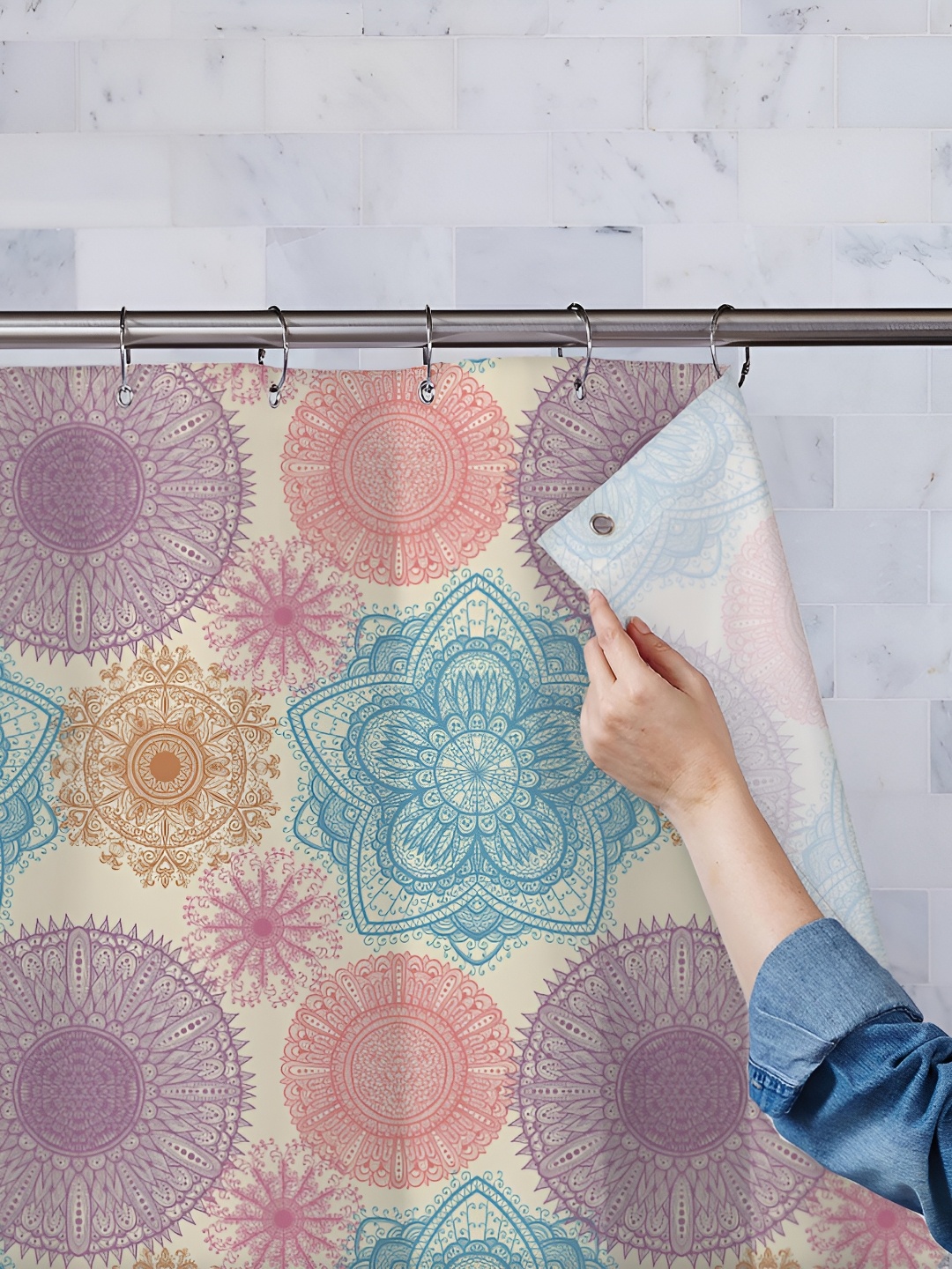 

ArtzFolio Blue & Cream-Coloured Printed Waterproof Shower Curtains