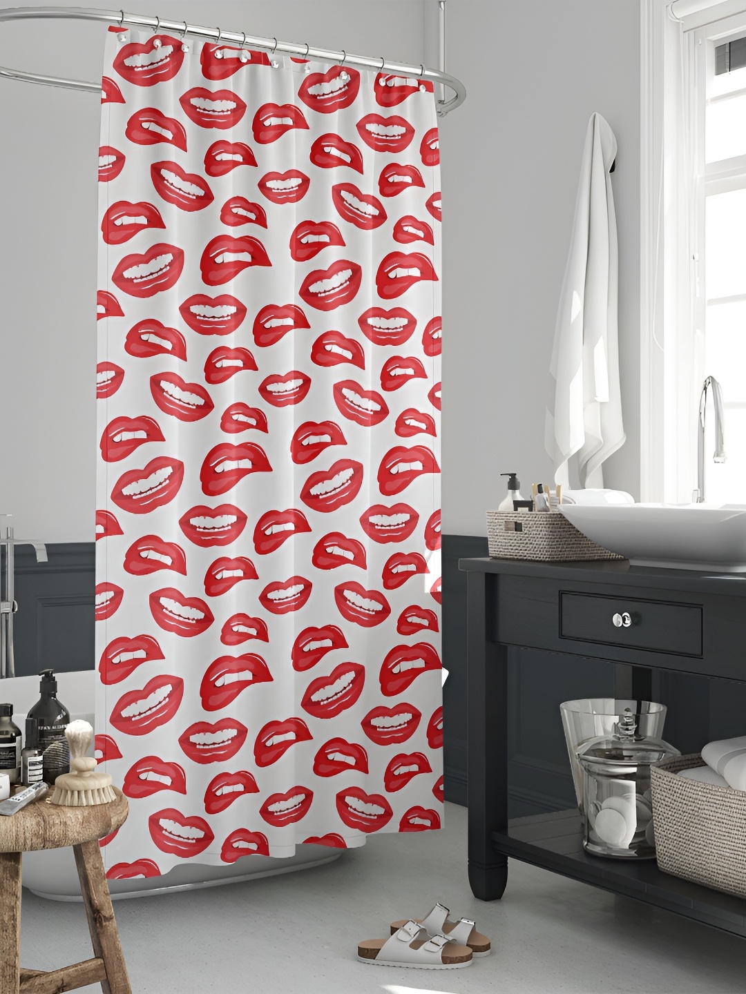 

ArtzFolio Red & White Printed Waterproof Shower Curtains