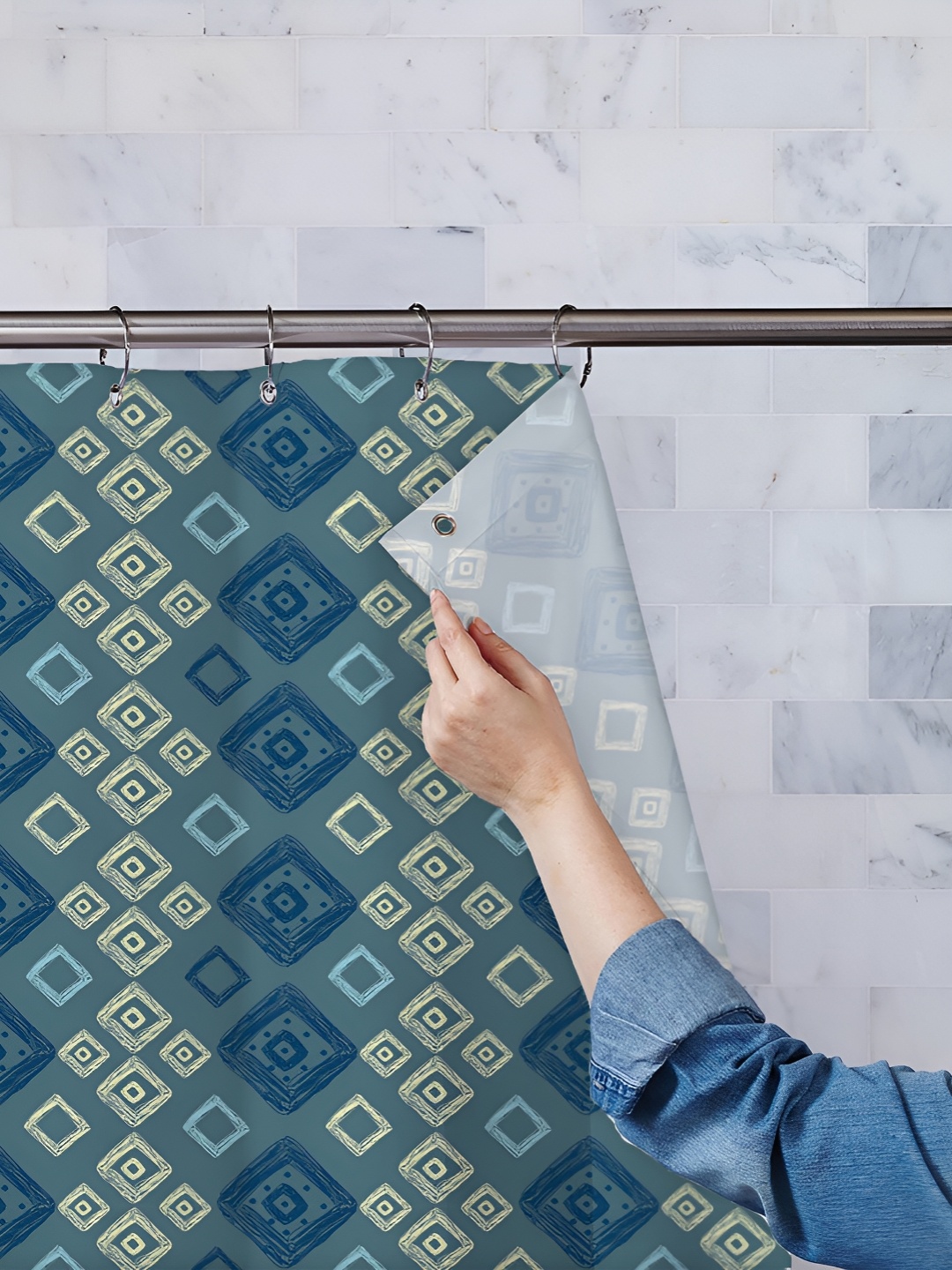 

ArtzFolio Green & Blue Printed Waterproof Shower Curtain