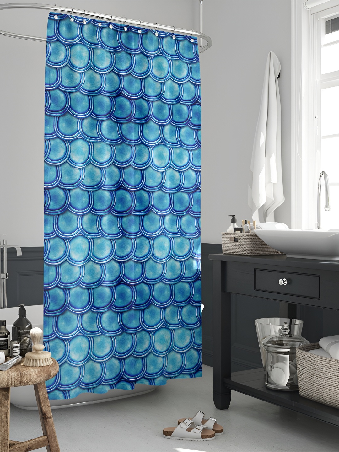 

ArtzFolio Blue Printed Waterproof Shower Curtain
