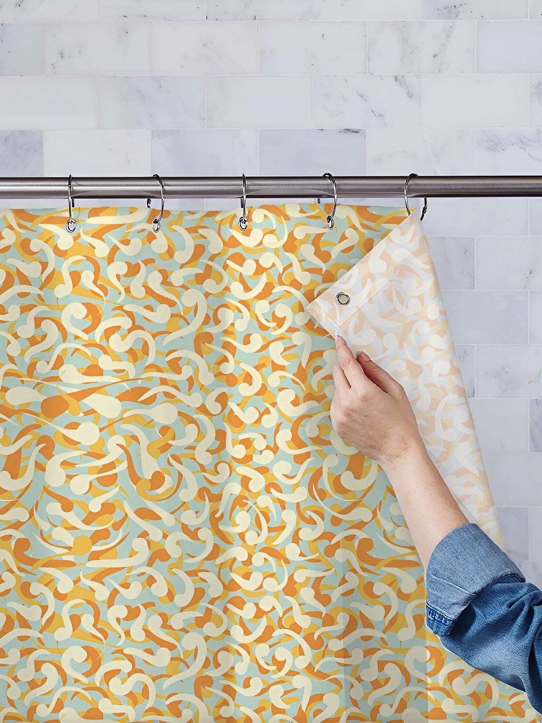 

ArtzFolio Yellow & Blue Printed Waterproof Shower Curtains