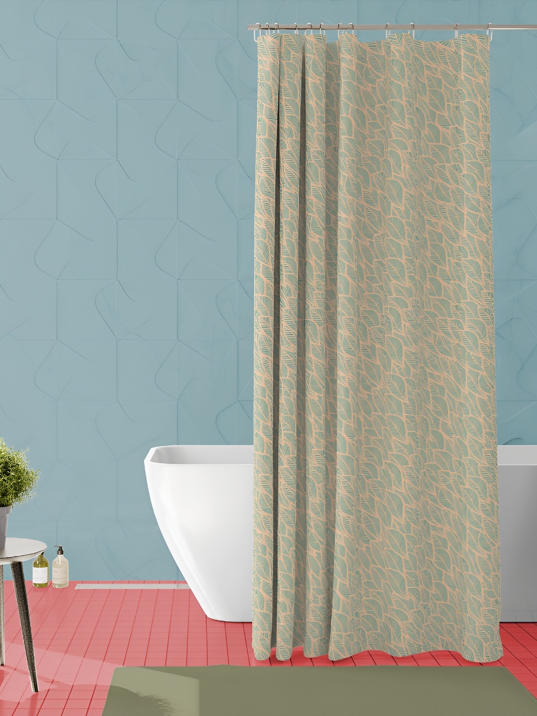 

ArtzFolio Peach-colored & Green Printed Waterproof Shower Curtain
