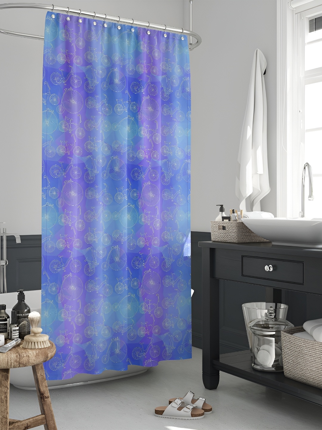 

ArtzFolio Blue & Grey Cycle-Printed Waterproof Shower Curtain