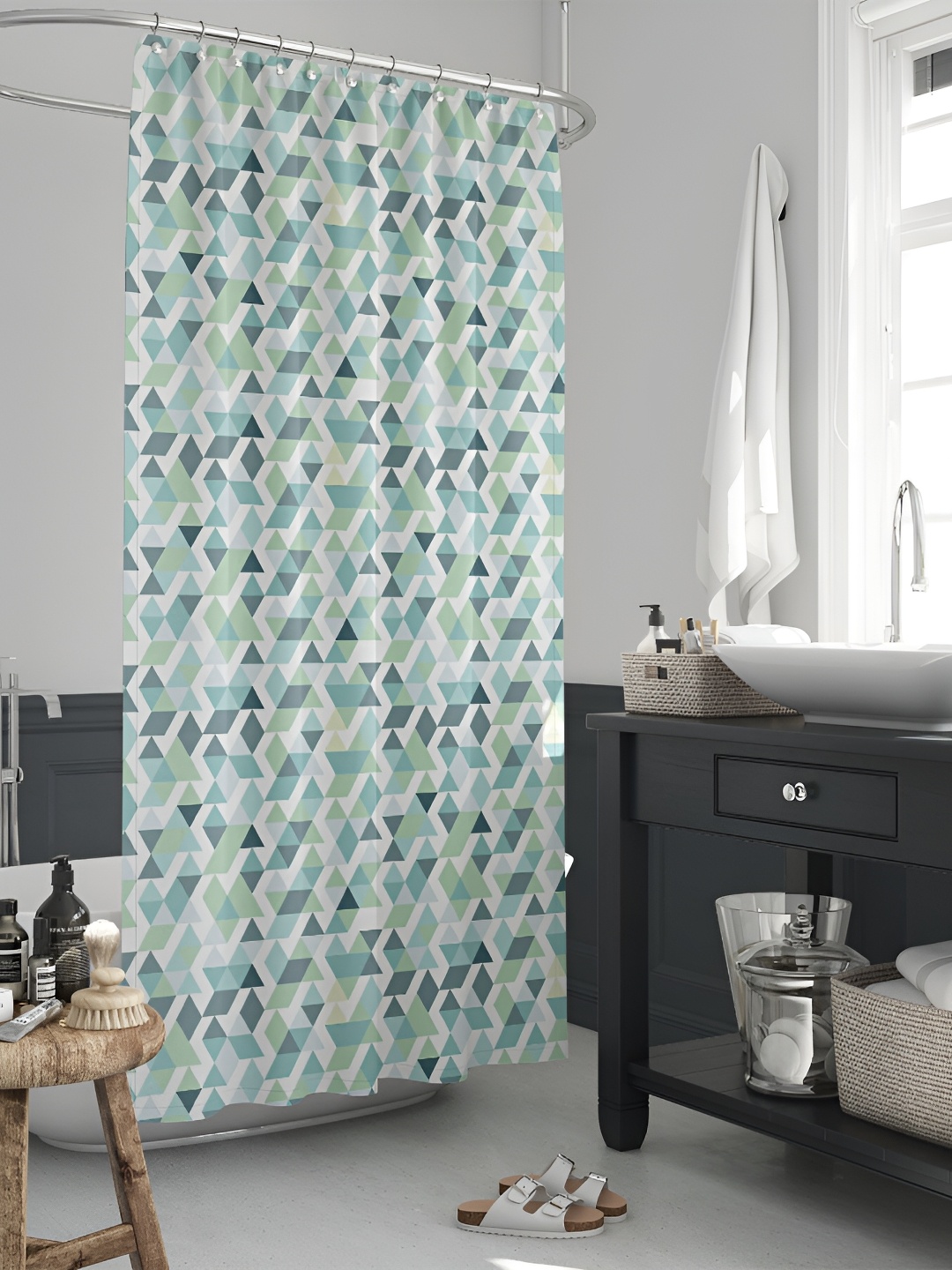 

ArtzFolio White & Blue Printed Waterproof Shower Curtains