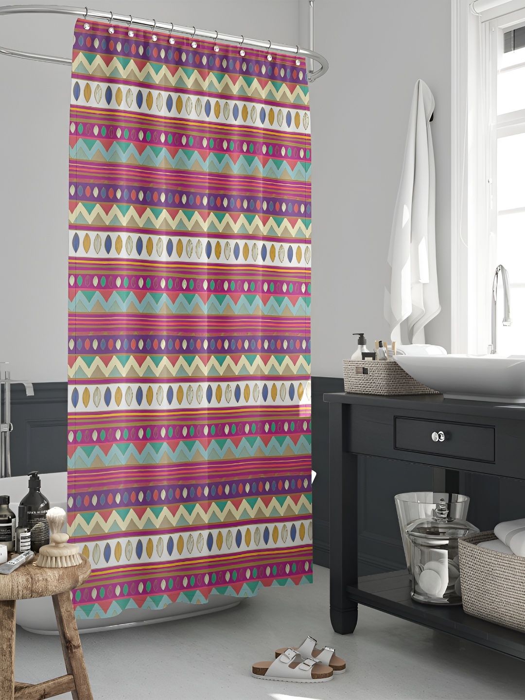 

ArtzFolio Blue & Pink Printed Waterproof Shower Curtain