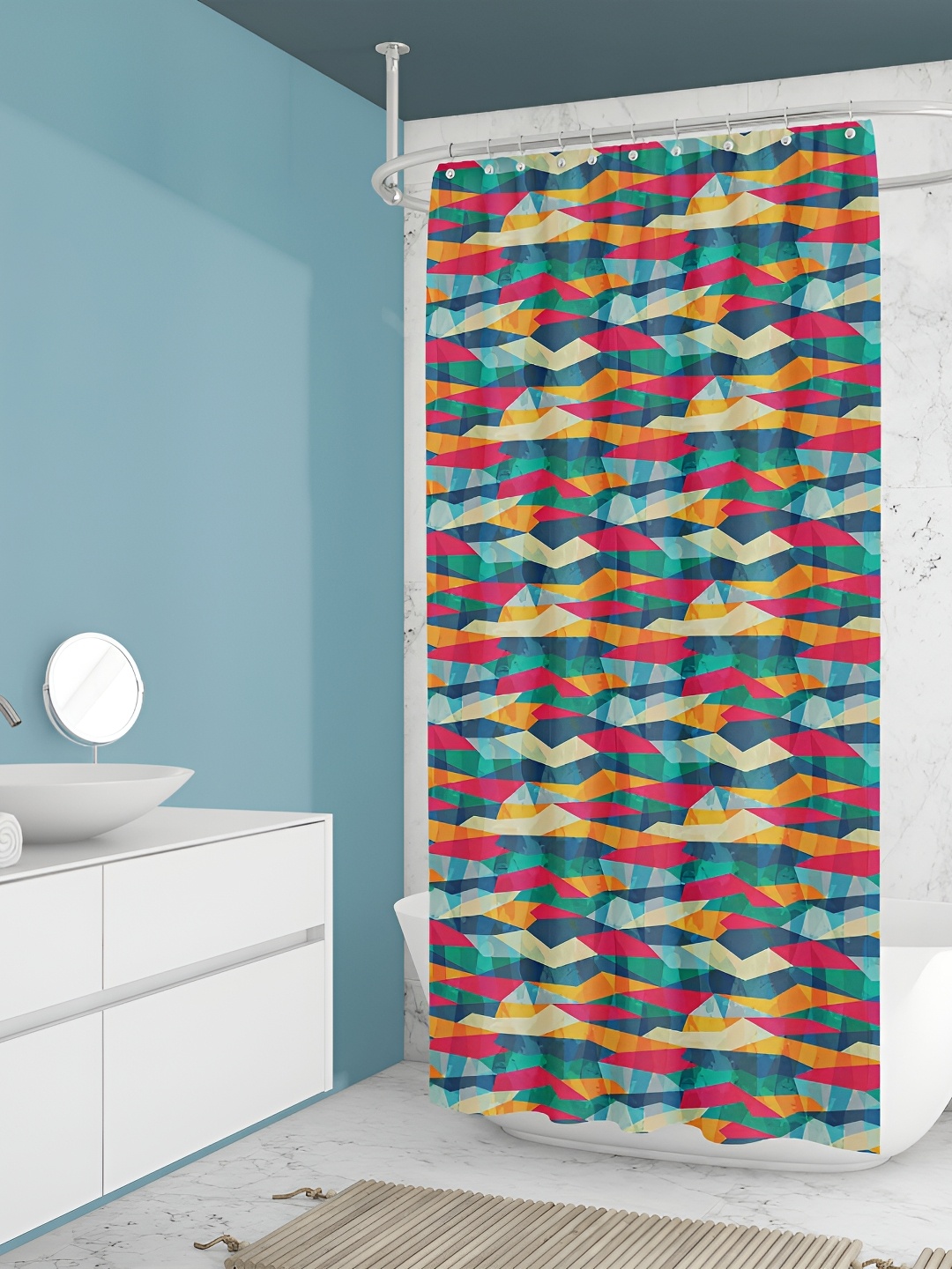 

ArtzFolio Blue & Pink Printed Waterproof Shower Curtains, Turquoise blue