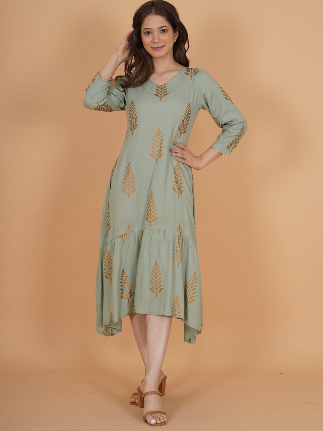 

INDIANIC Kurtas Ethnic Motifs Printed Kurtas, Sea green