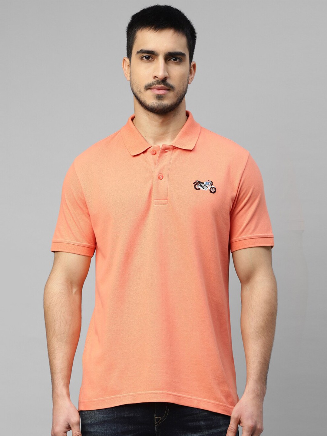 

Royal Enfield Polo Collar Short Sleeves Regular Fit T-shirt, Peach