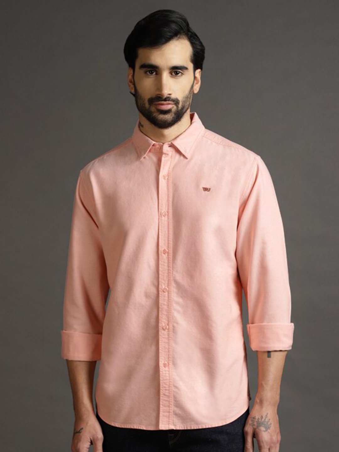 

Royal Enfield Spread Collar Casual Shirt, Peach