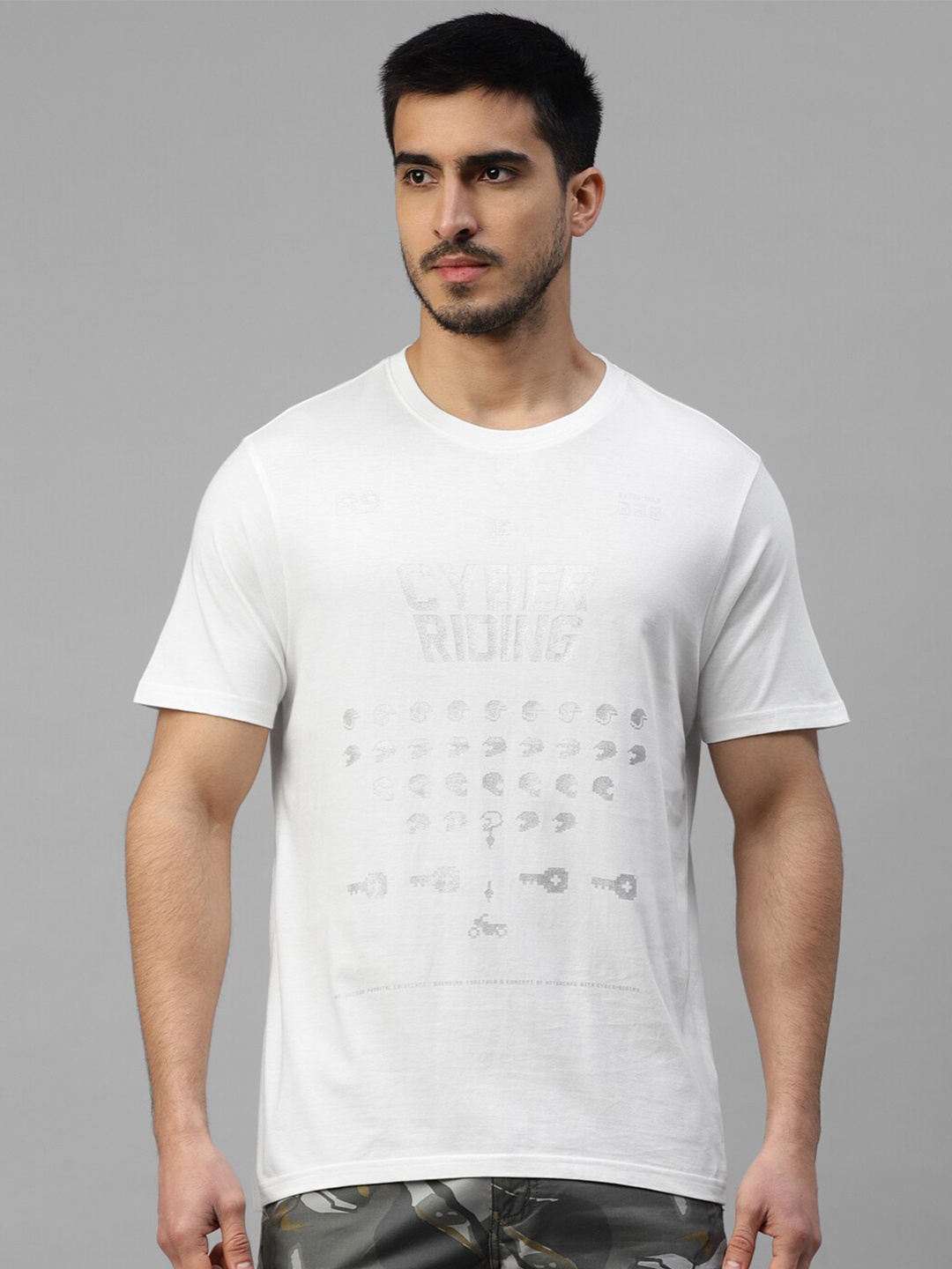 

Royal Enfield Round Neck Short Sleeves Printed T-shirt, Off white