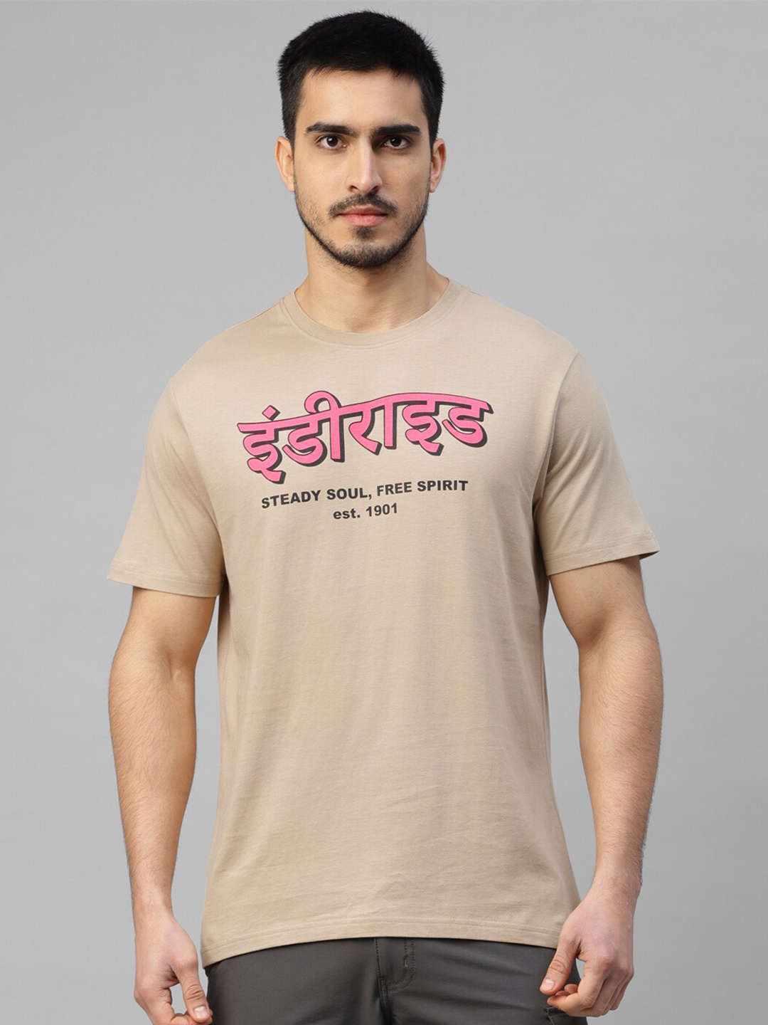 

Royal Enfield Round Neck Short Sleeves Typography Printed T-shirt, Khaki