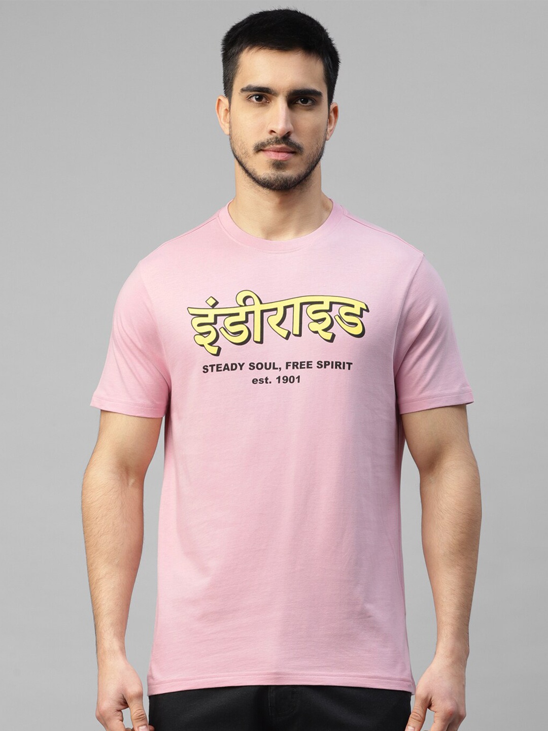 

Royal Enfield Round Neck Short Sleeves Typography Printed T-shirt, Pink