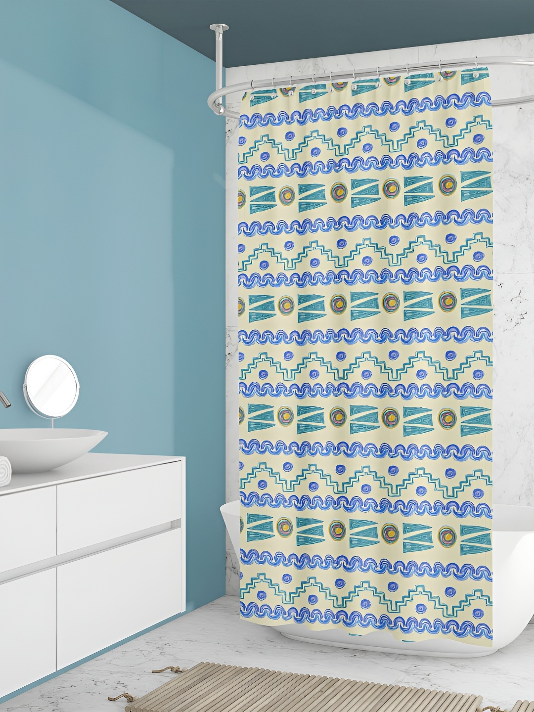 

ArtzFolio Blue & Off White Printed Waterproof Shower Curtains