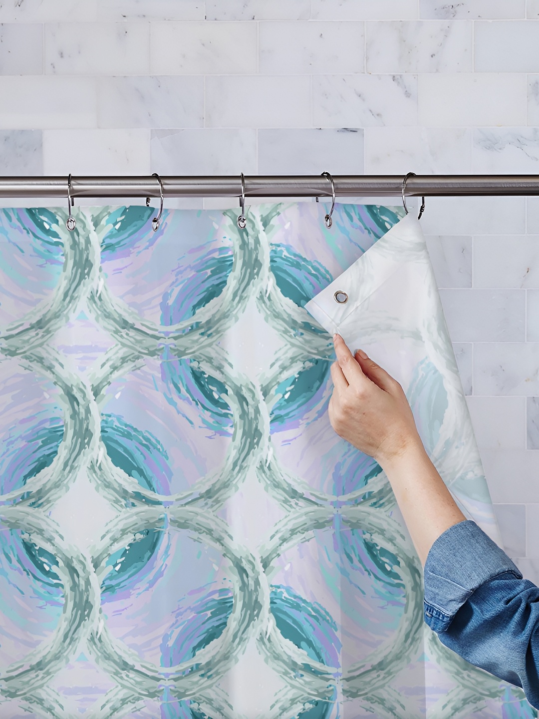 

ArtzFolio Blue & Lavender-Coloured Geometric Printed Waterproof Shower Curtain