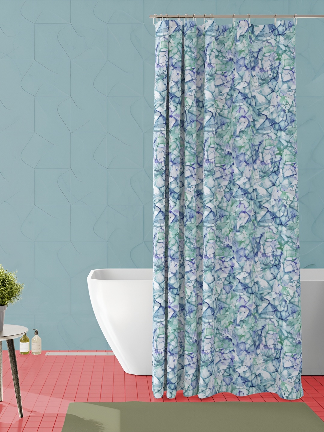 

ArtzFolio White & Blue Printed Waterproof Shower Curtains