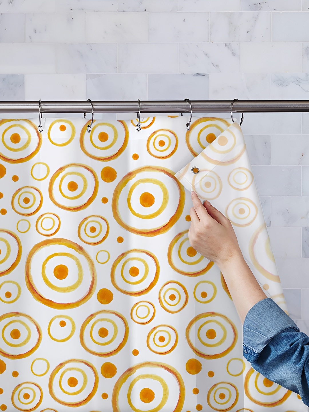 

ArtzFolio Yellow & White Printed Waterproof Shower Curtains