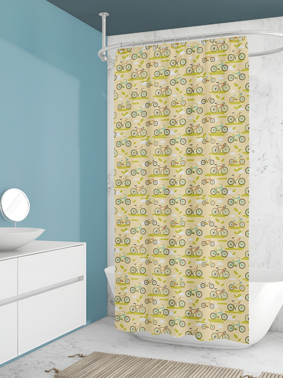 

ArtzFolio Beige & Green Printed Waterproof Shower Curtain