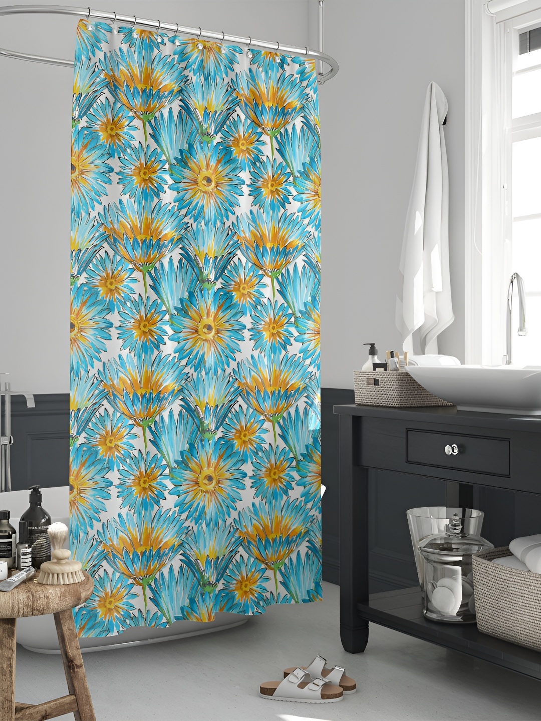 

ArtzFolio Turquoise Blue & White Printed Waterproof Shower Curtains