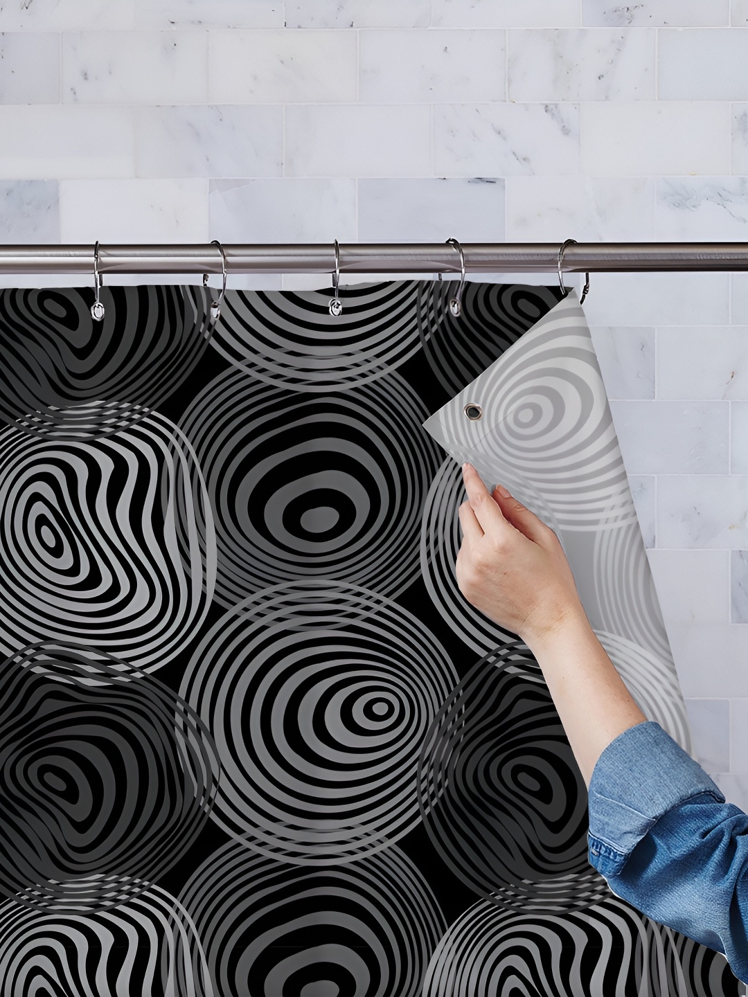 

ArtzFolio Black & Grey Printed Waterproof Shower Curtains