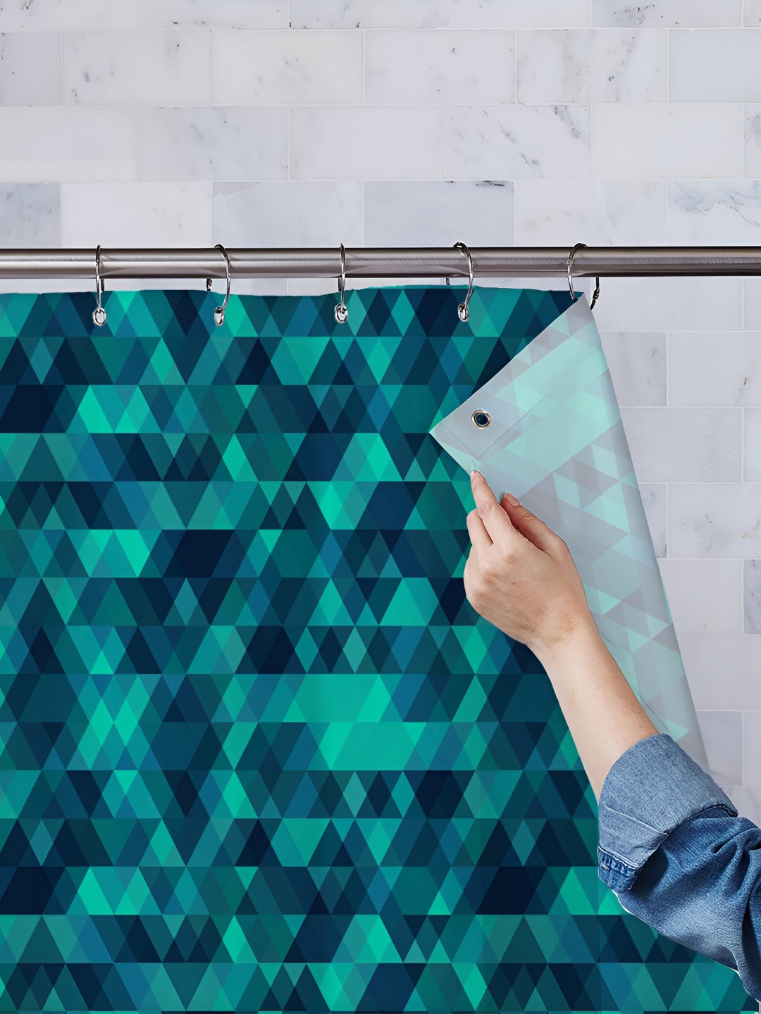 

ArtzFolio Turquoise blue Printed Waterproof Shower Curtains