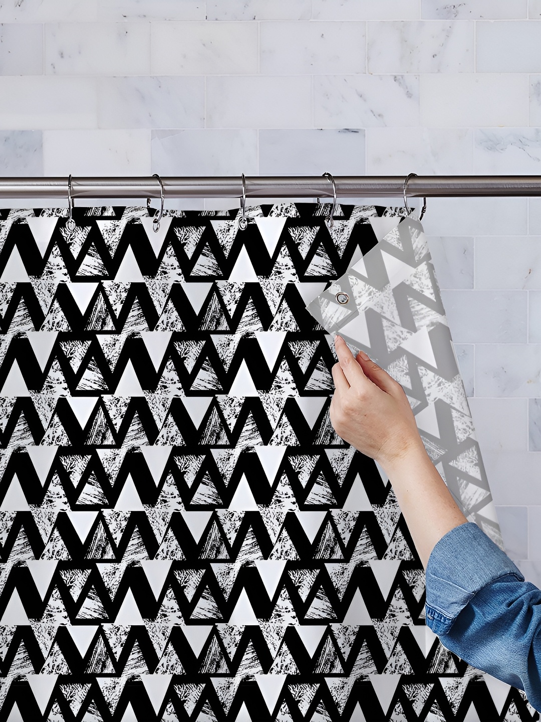 

ArtzFolio White & Black Printed Waterproof Shower Curtains