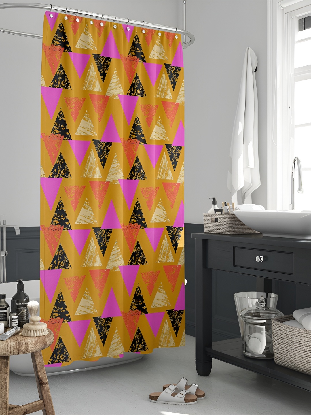 

ArtzFolio Orange-Coloured & Pink Printed Waterproof Shower Curtain