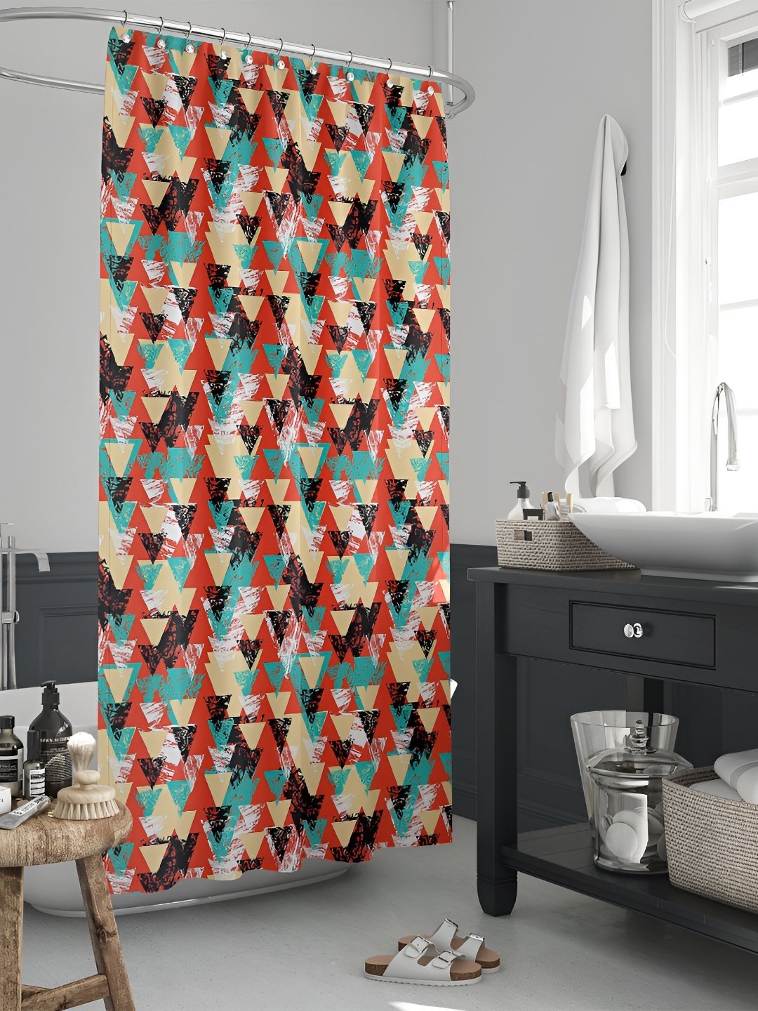 

ArtzFolio Beige & Orange Coloured Printed Waterproof Shower Curtains