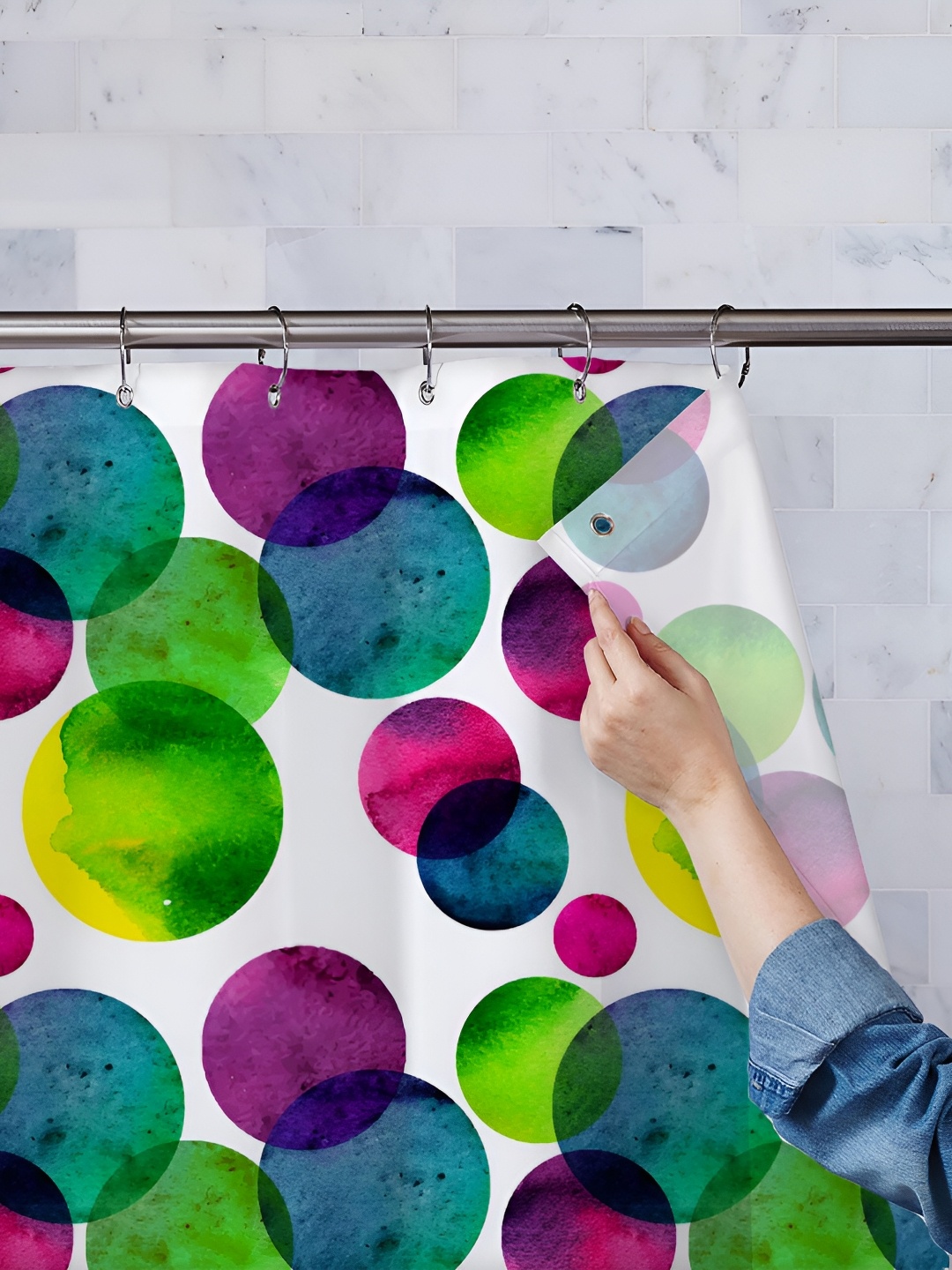 

ArtzFolio Green & White Printed Waterproof Shower Curtains