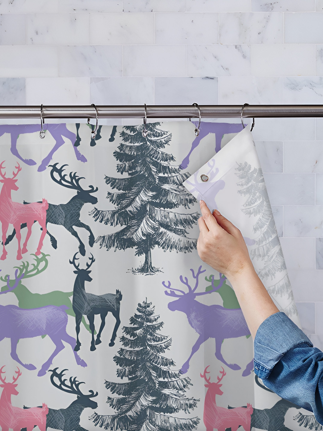 

ArtzFolio Grey & White Printed Waterproof Shower Curtains