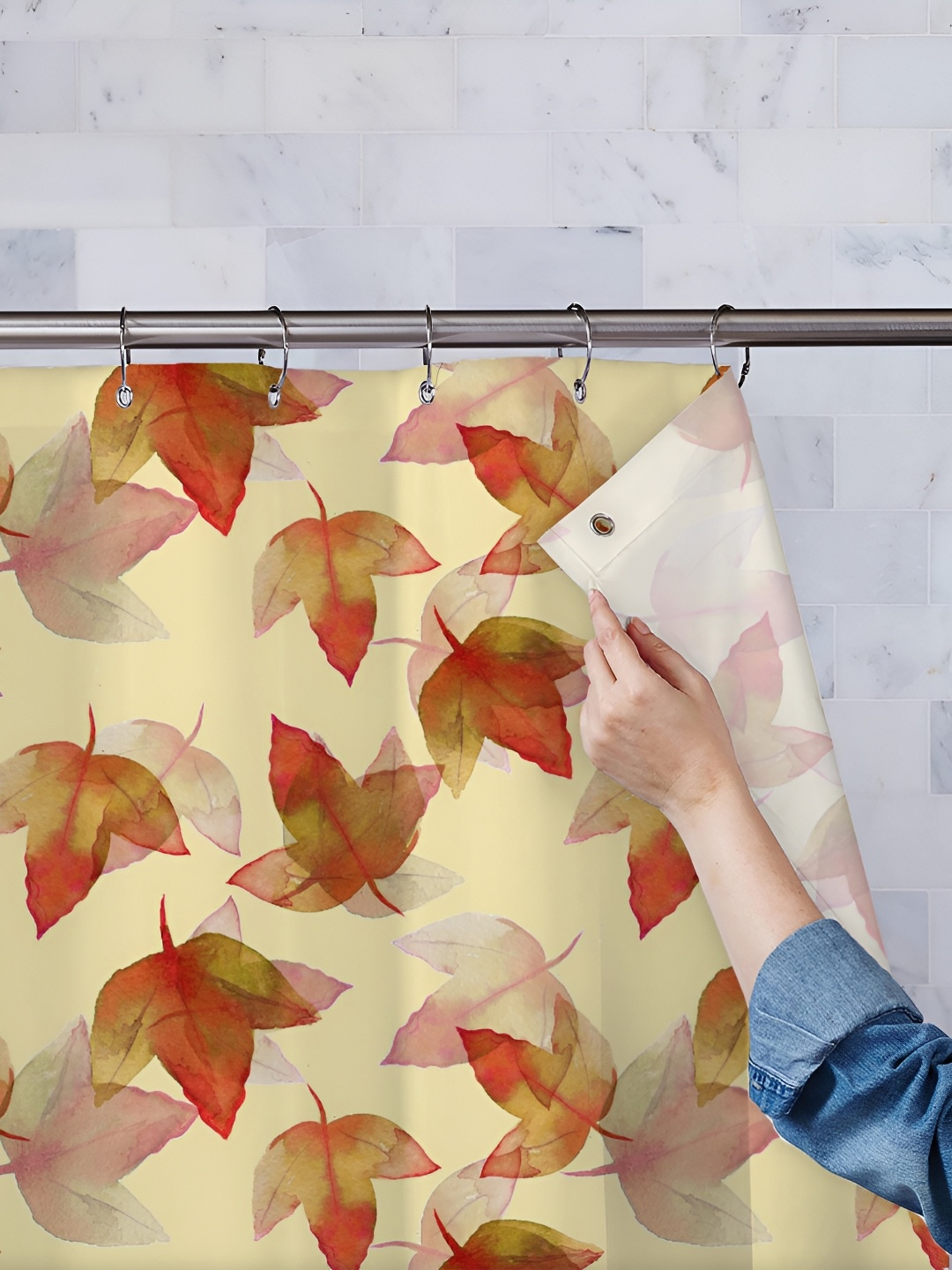 

ArtzFolio Beige & Red Printed Waterproof Shower Curtains