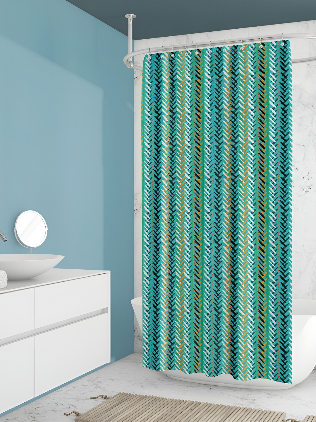 

ArtzFolio Tuquoise Blue & Yellow Printed Waterproof Shower Curtains, Turquoise blue