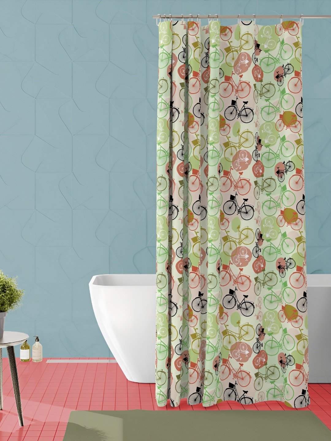 

ArtzFolio Green & Red Cycle Printed Waterproof Shower Curtains