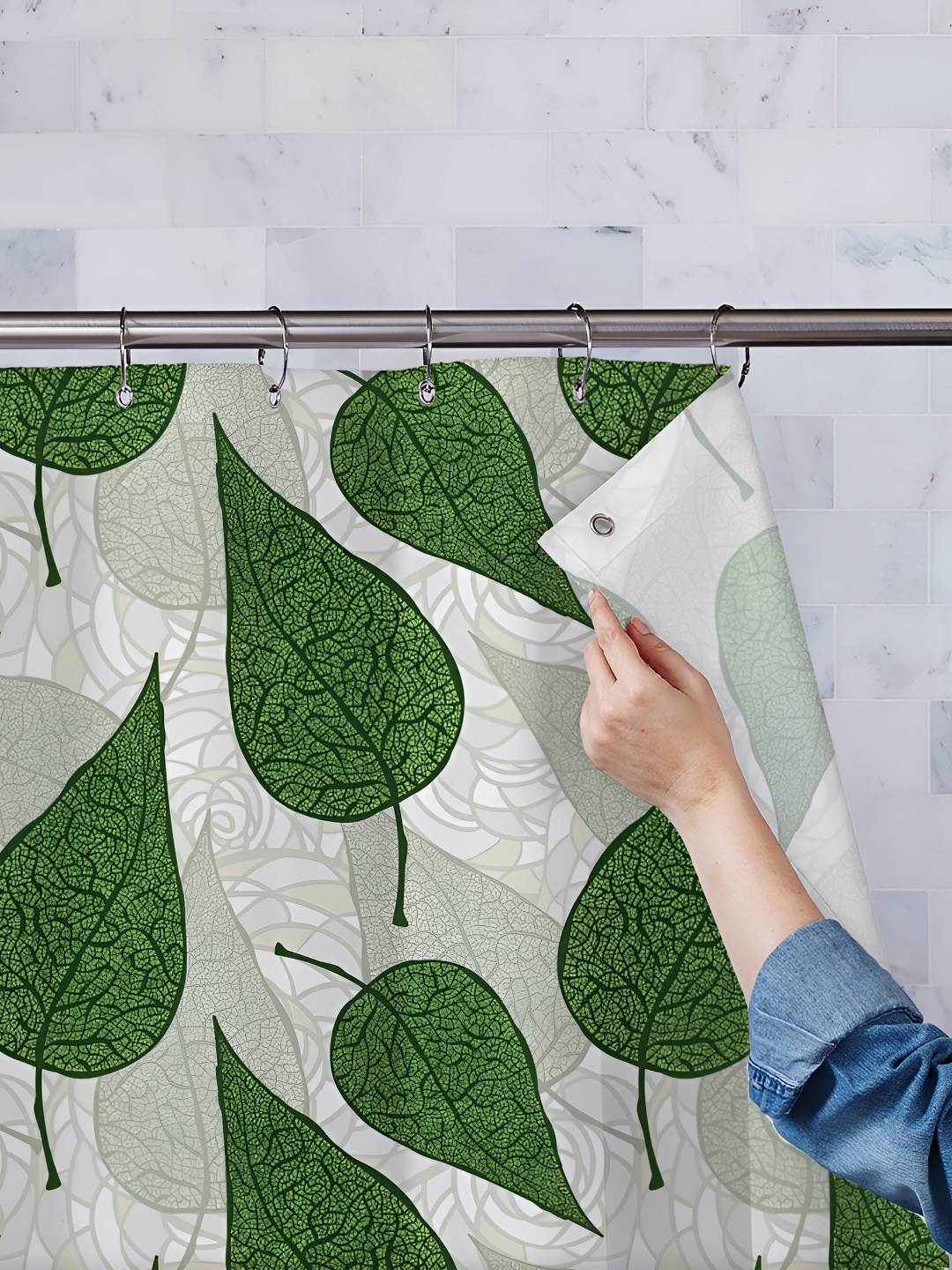 

ArtzFolio Green & Grey Printed Waterproof Shower Curtains