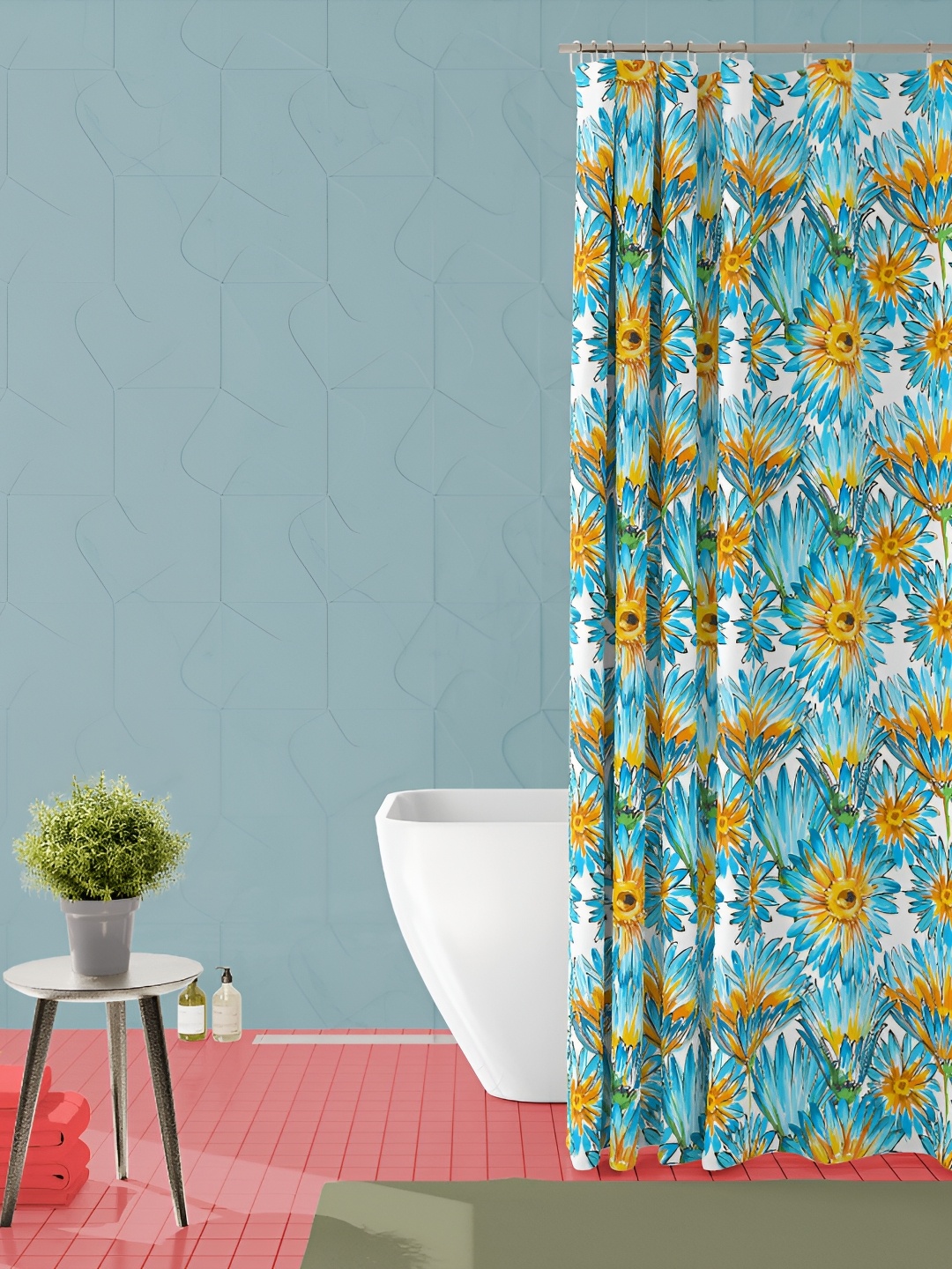 

ArtzFolio Turquoise Blue & White Printed Waterproof Shower Curtains
