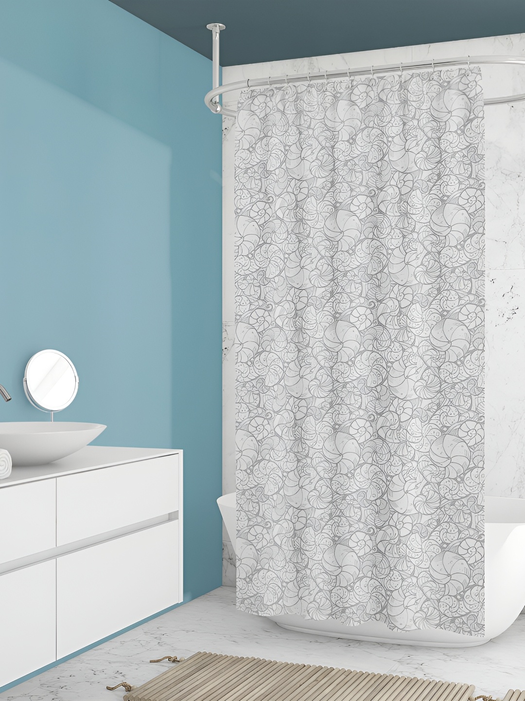 

ArtzFolio White & Grey Printed Waterproof Shower Curtains