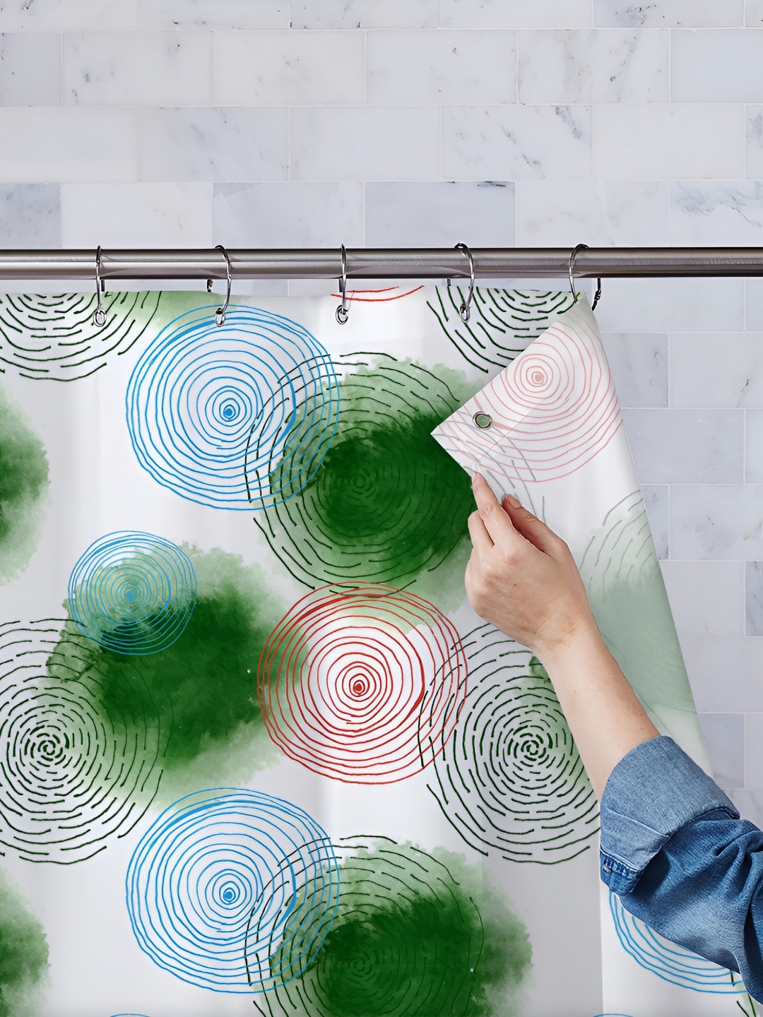 

ArtzFolio White & Green Printed Waterproof Shower Curtains