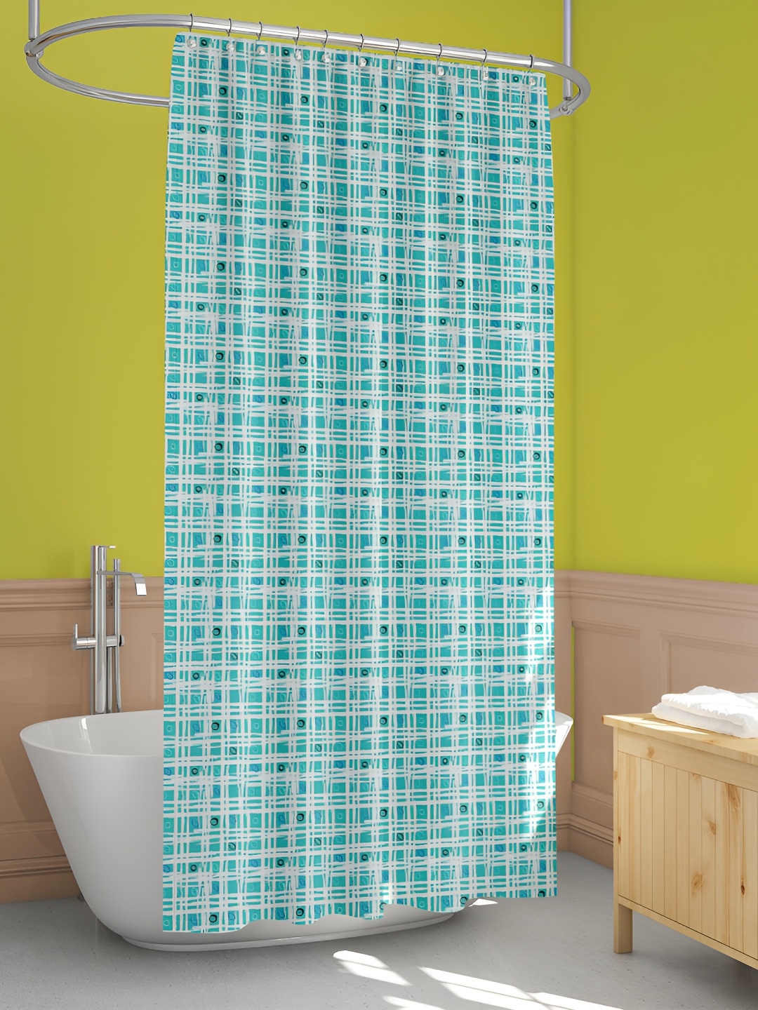 

ArtzFolio White & Sea-Green Printed Waterproof Shower Curtains