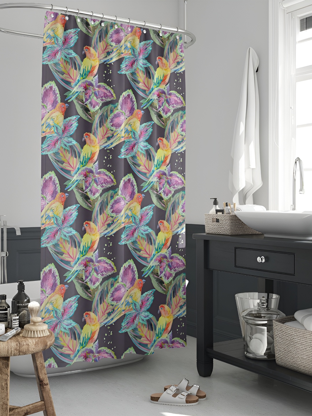 

ArtzFolio Pink & Grey Printed Waterproof Shower Curtains