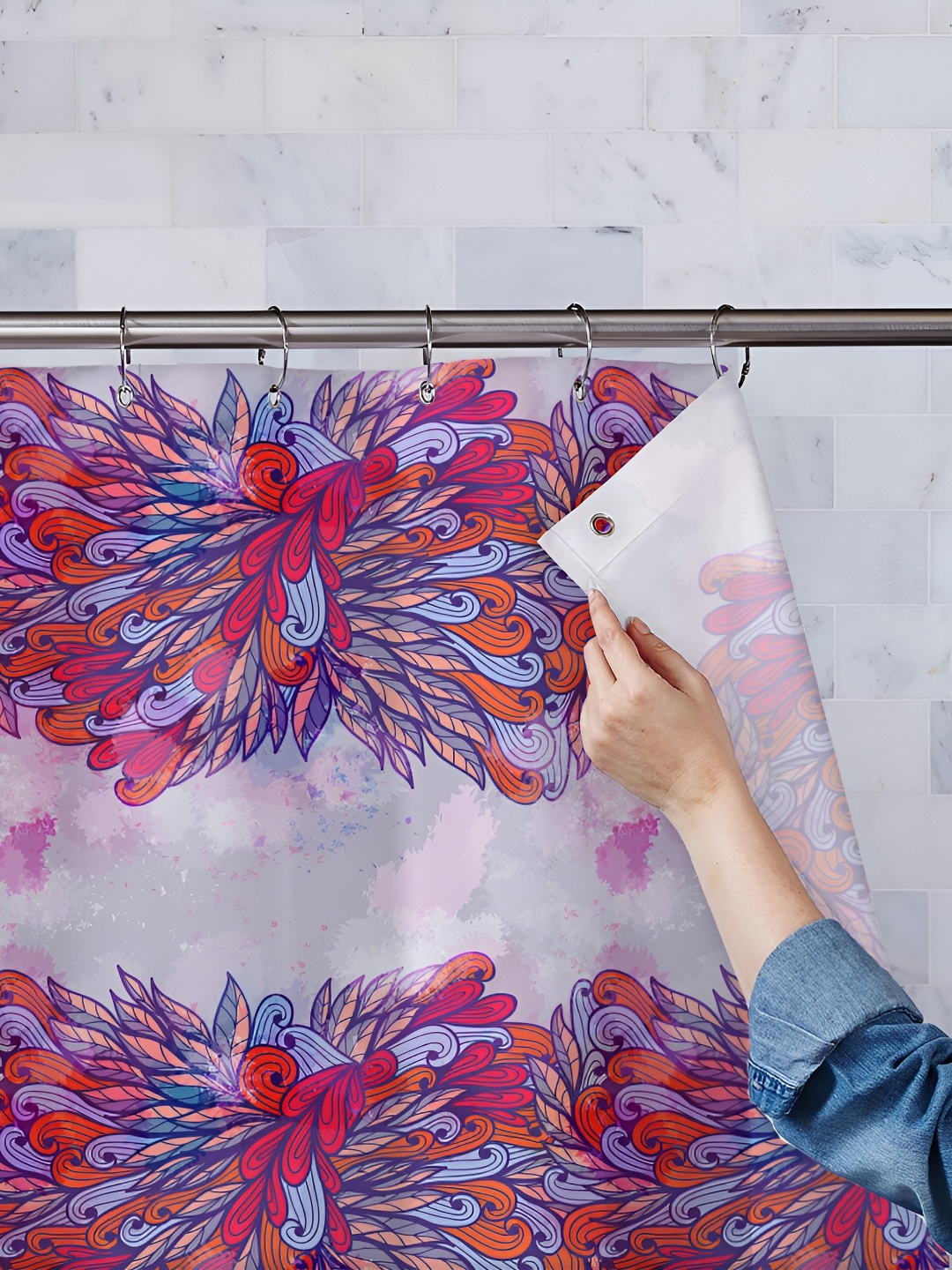 

ArtzFolio Pink & Blue Floral Printed Waterproof Shower Curtains