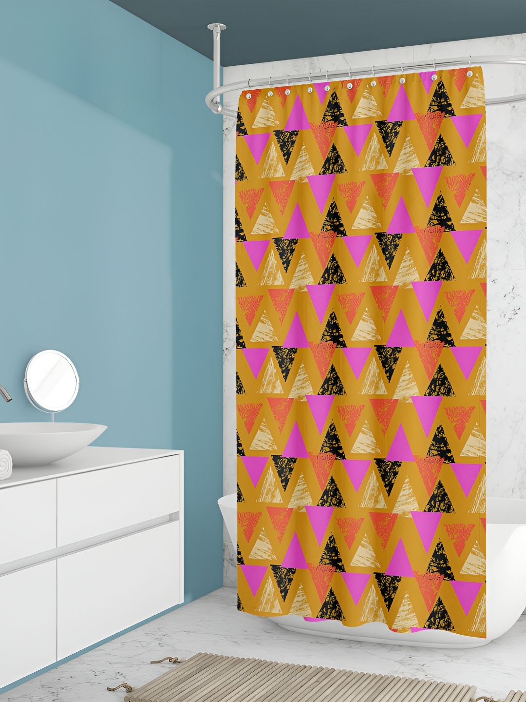 

ArtzFolio Mustard Yellow & Pink Printed Waterproof Shower Curtains