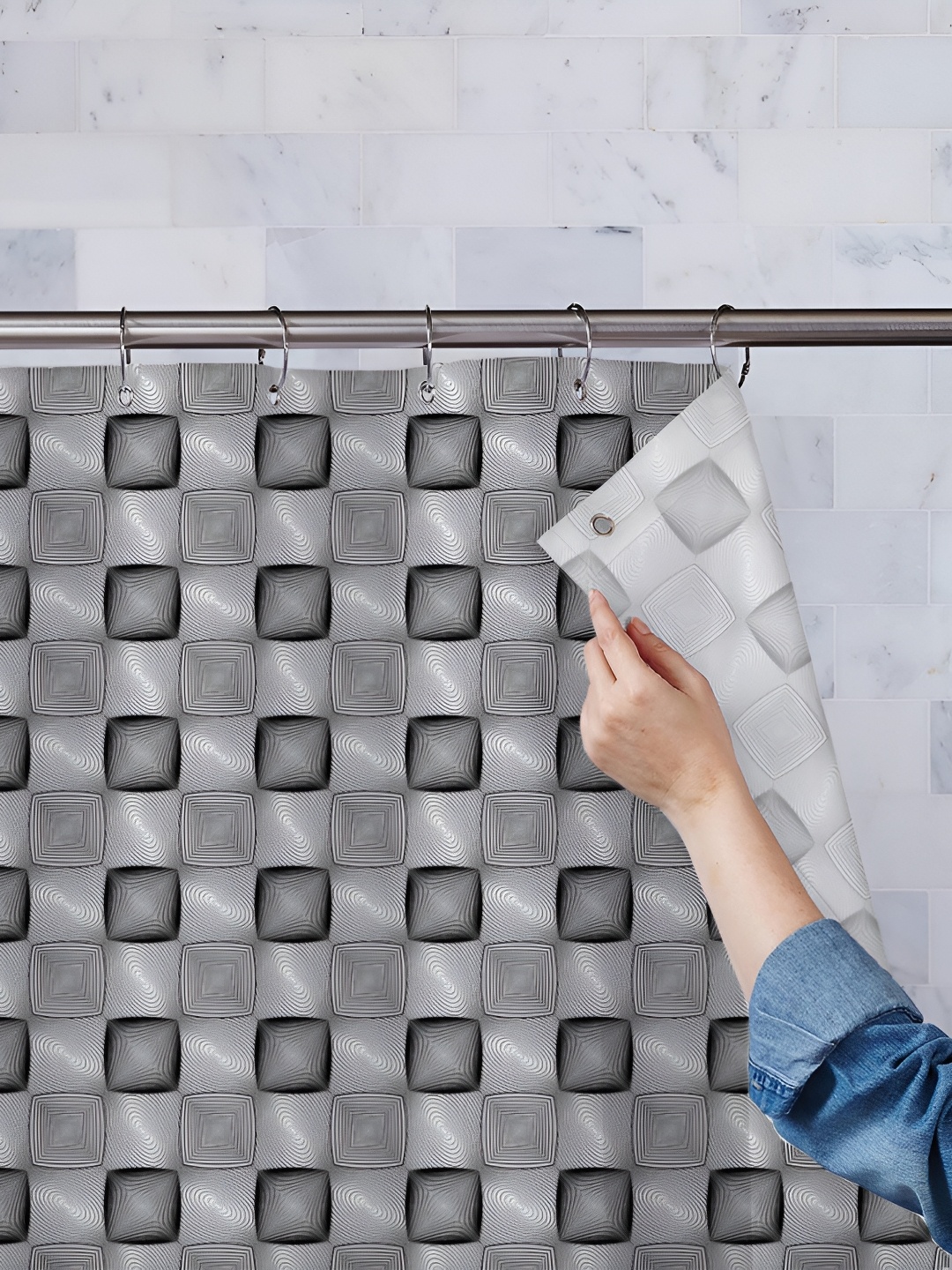

ArtzFolio Black & Grey Printed Waterproof Shower Curtains