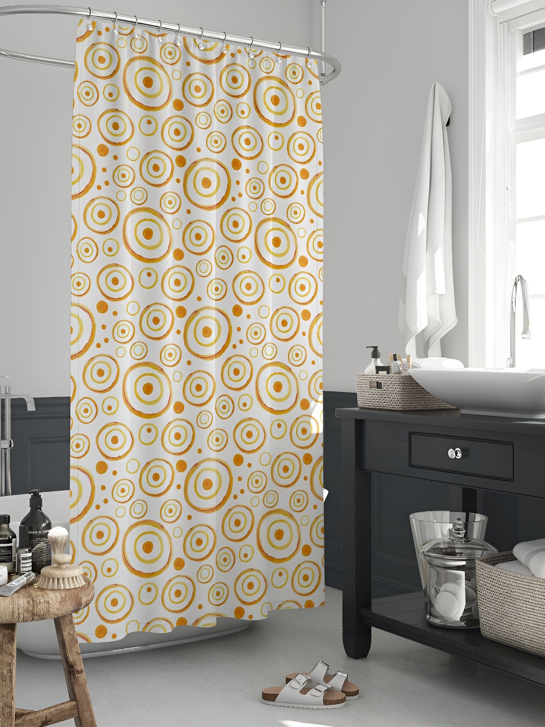 

ArtzFolio Tan-Brown & White Printed Waterproof Shower Curtains