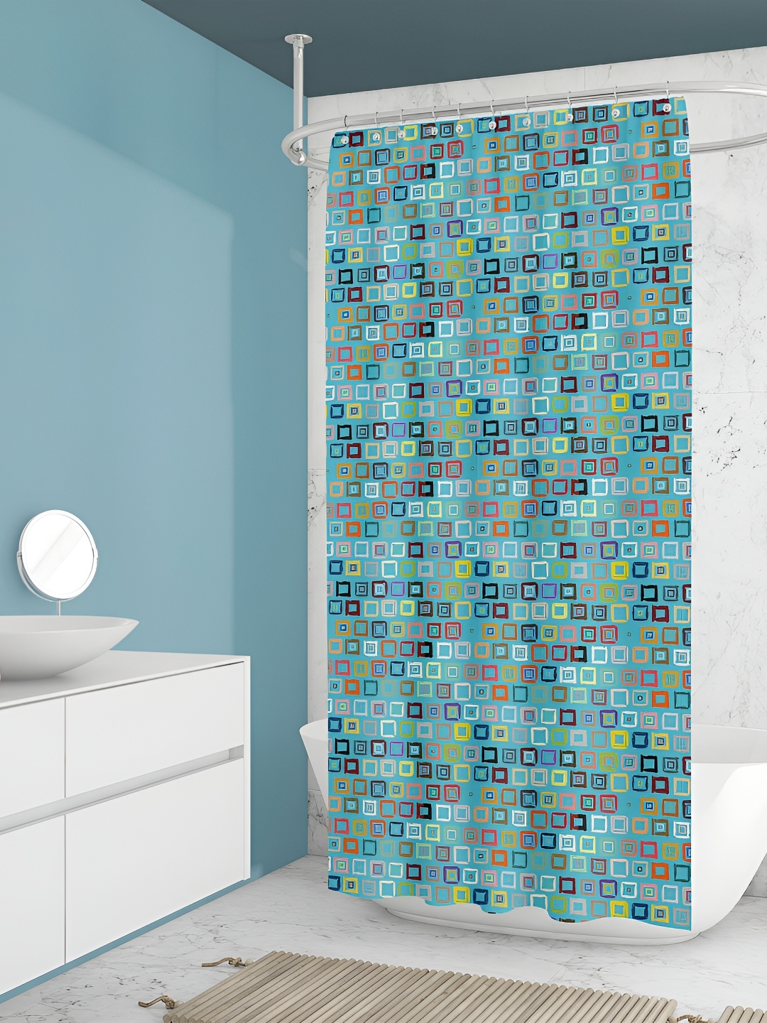 

ArtzFolio Blue & Red Printed Waterproof Shower Curtain