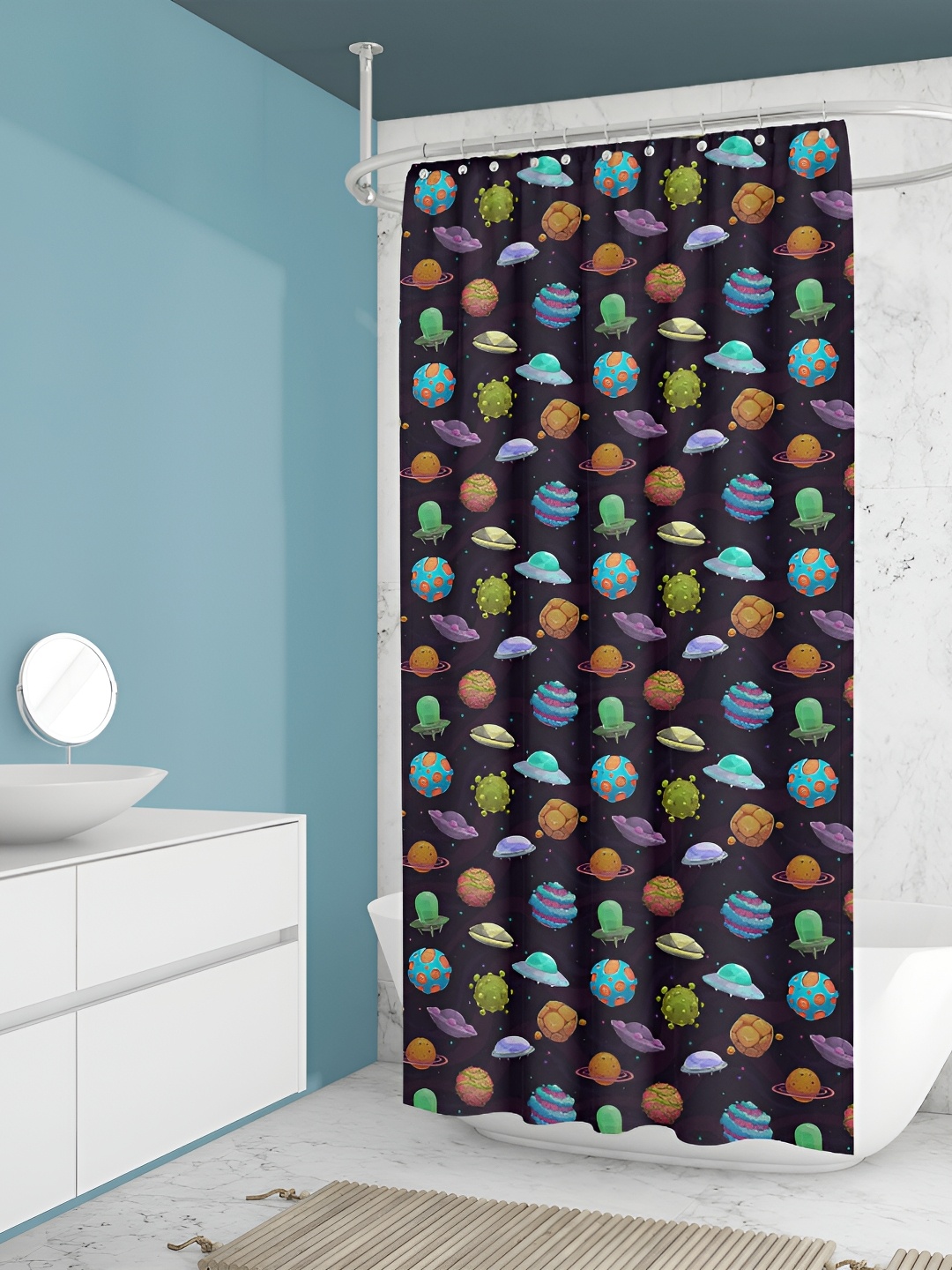 

ArtzFolio Black & Blue Printed Waterproof Shower Curtain