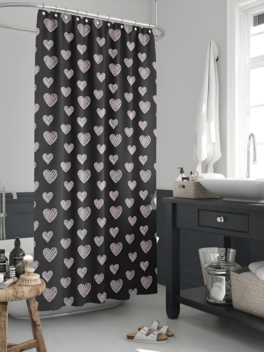 

ArtzFolio Black & White Heart Printed Waterproof Shower Curtains