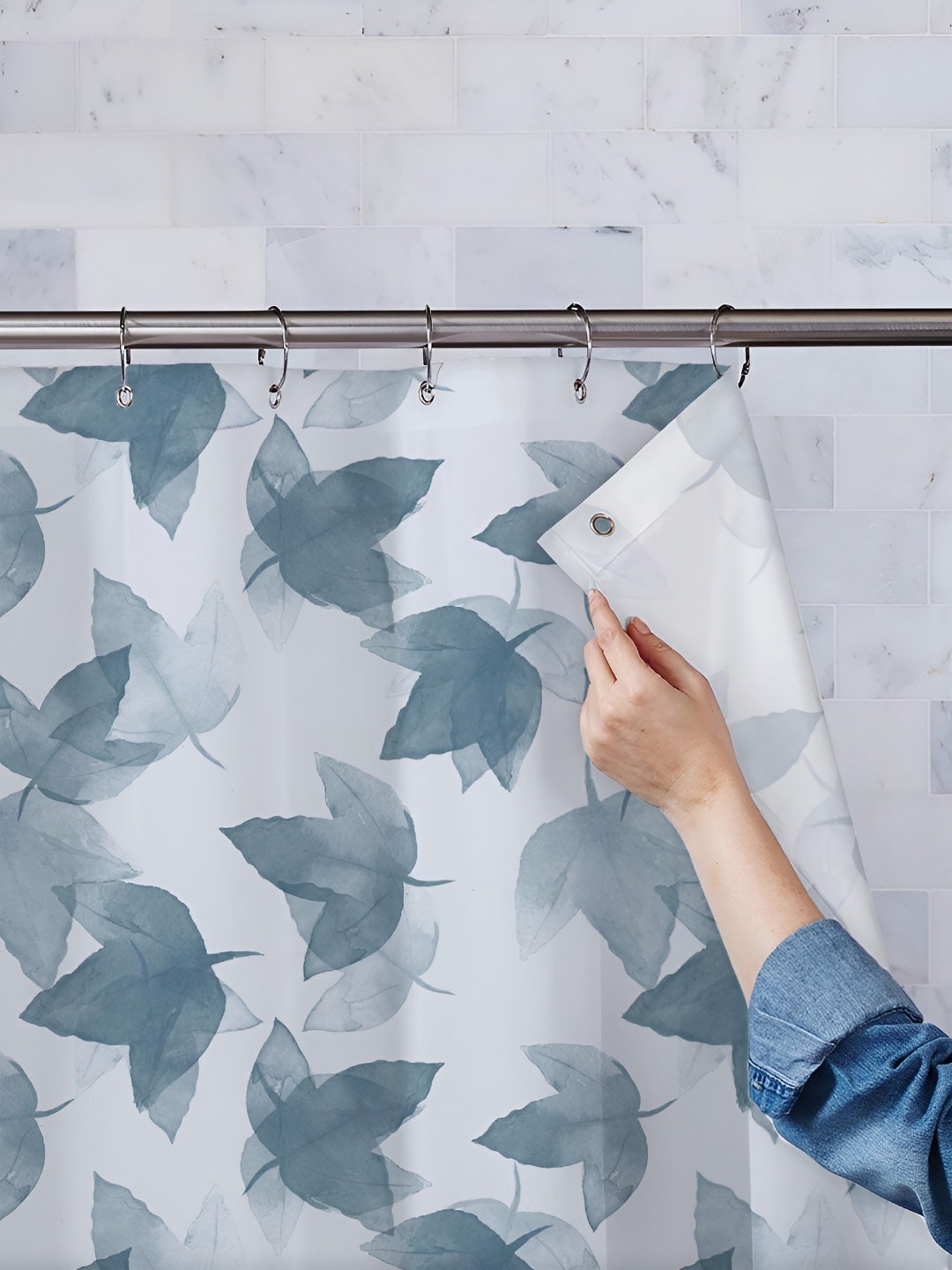 

ArtzFolio White & Grey Leaf Printed Waterproof Shower Curtains