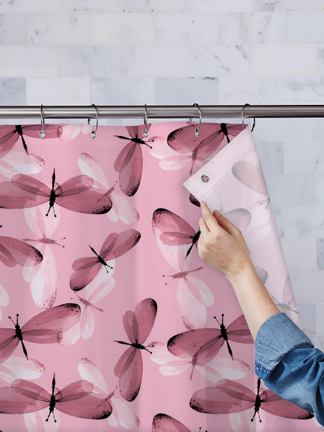 

ArtzFolio Pink Printed Waterproof Shower Curtains