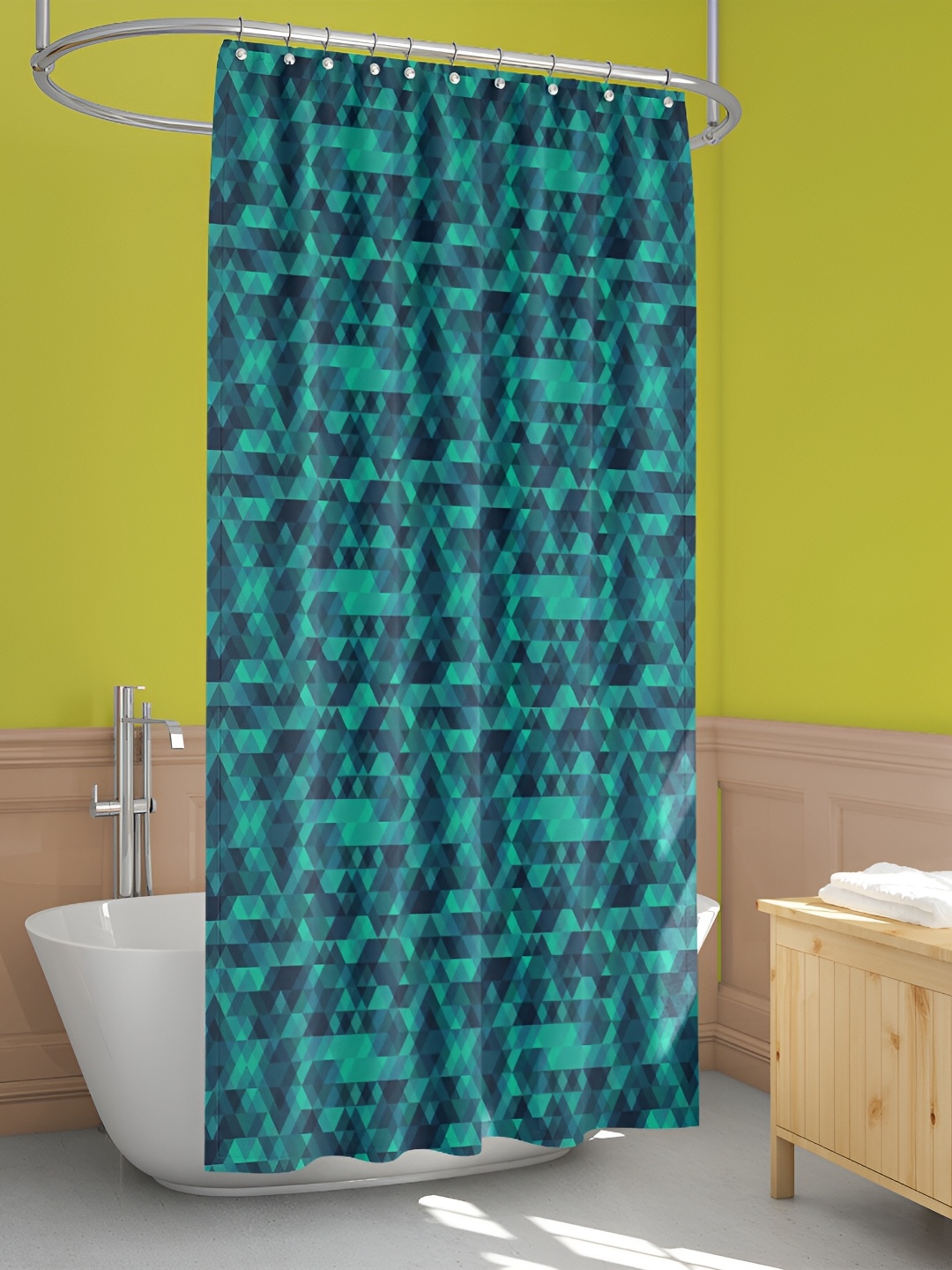

ArtzFolio Teal-colored & Blue Printed Waterproof Shower Curtain, Green