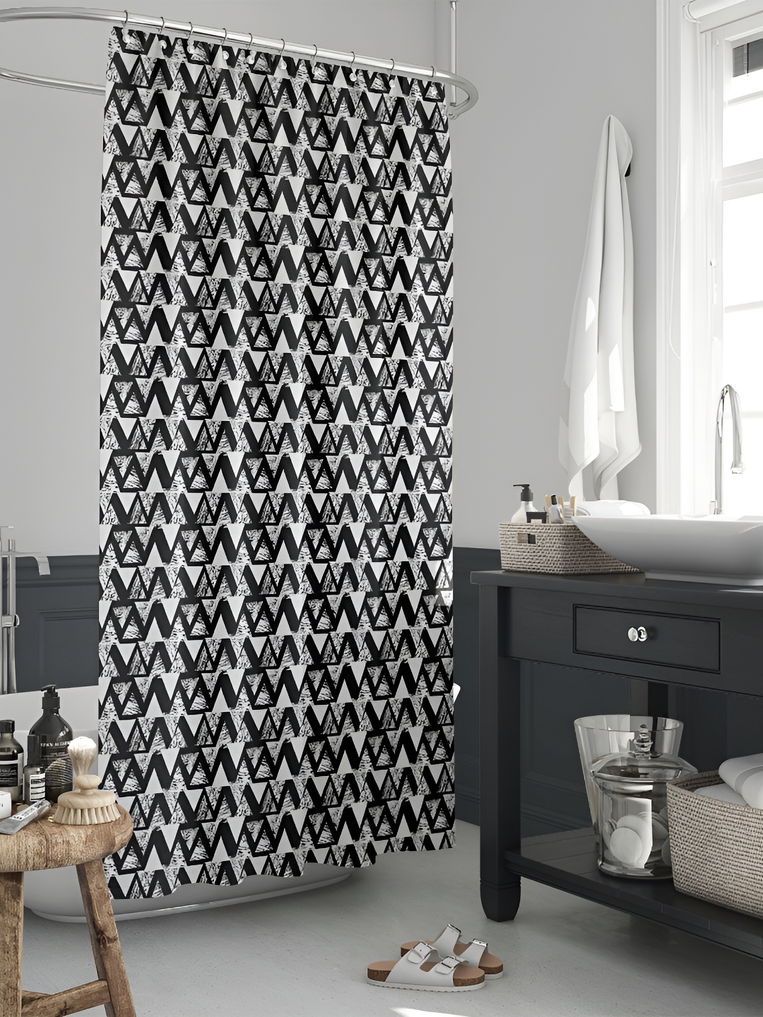 

ArtzFolio White & Black Printed Waterproof Shower Curtain